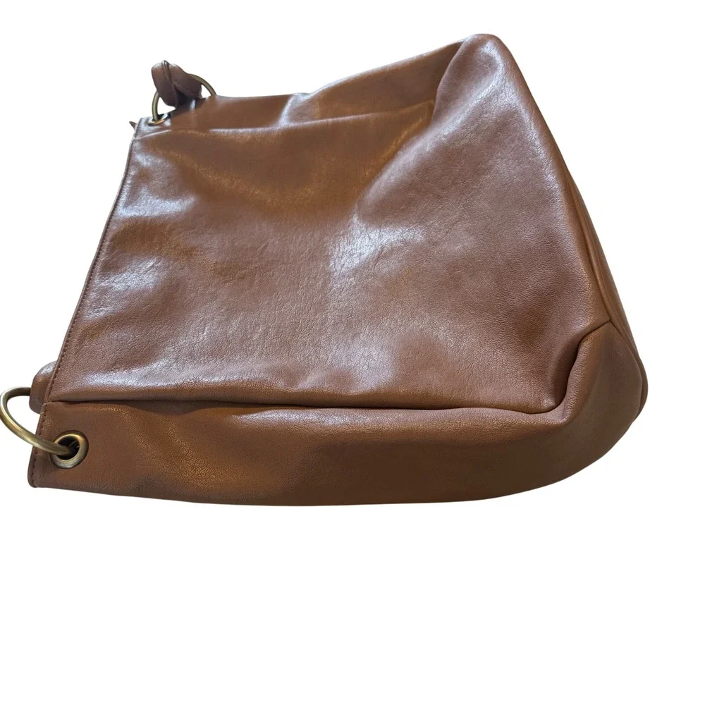Antik Kraft Vegan Leather Hobo Bag Brown Ring Handle Slouchy Boho Shoulder Tote